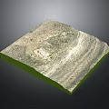 3D Terrain Model With Square Green Base And Rugged Topography