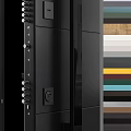 Modern Black Hinged Door With Glass Panels And Sturdy Metal Frame