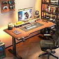 Modern Home Office With Standing Desk Computer Monitor Desk Lamp And Figurines