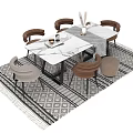 Rectangular Marble Dining Table Set With Brown And Beige Chairs Geometric Rug And Decorative Vase 3d model