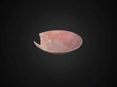 Broken Red Ceramic Plate With Worn Surface On Black Background 3d model