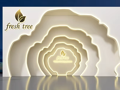 Modern Fresh Tree Themed Background Wall With Layered Curved Design And LED Lighting 3d model