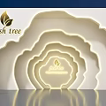 Modern Fresh Tree Themed Background Wall With Layered Curved Design And LED Lighting
