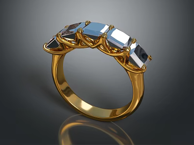 Luxurious Gold Ring Featuring Sparkling Blue Gemstones And Intricate Band Design 3d model