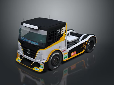 Racing Truck With Black White Yellow Livery Team Spirit Logo And Sporty Design 3d model