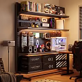 Black Storage Shelf Black Hole Board Lifting Desk Study Desk Computer Desk Chassis Monitor Carpet Projector Books 3d model