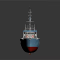 Blue And White Fishing Boat With Masts Antennas And Red Bottom Hull