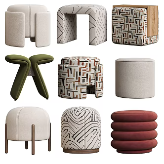 Modern Middle Ancient Stool Combination Sofa Stool Shoe Changing Stool Small Stool Round Stool Low Stool Butterfly Stool Wooden Stool Cosmetic Stool 3d model