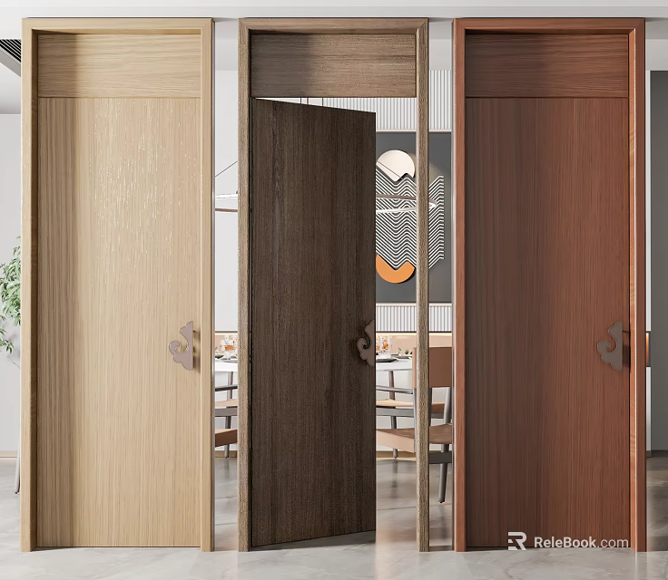 Wooden Hinged Doors In Various Colors For Modern Interior Design 3d model 