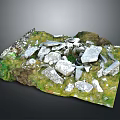 Wooden and Stone Natural Landscape Featuring Scattered Stones and Green Grass