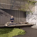 Tranquil Courtyard Garden Design Featuring Lush Trees Green Lawn And Stone Path