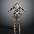 Detailed 3D Metallic Armor Model With Gold Silver Accents And Ornate Design