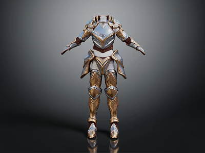Detailed 3D Metallic Armor Model With Gold Silver Accents And Ornate Design 3d model