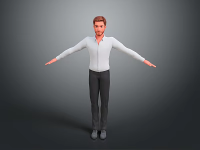 Man With Arms Outstretched Wearing White Shirt Black Pants Gray Shoes Against Gray Background 3d model