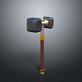 Medieval Style War Hammer Weapon With Square Heads Brown Textured Handle And Gold Accents
