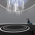 3D Letters Interactive Installation With Hanging White Lights Visitor Black Console Blue Glow Concentric Circles 3d model