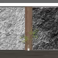 Modern Elegant Feature Wall with Marble Texture and Wooden Frame Decorated with Green Plant Accent