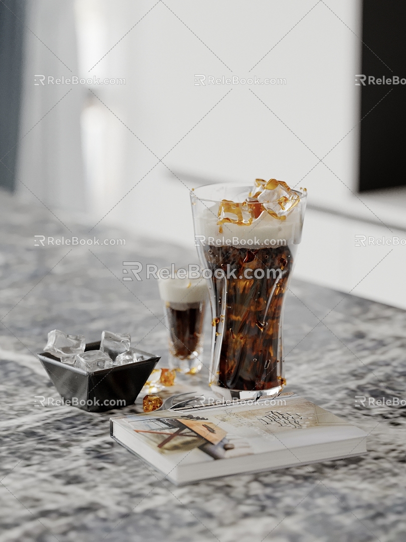 Water Cup Ornaments Books Books Ice Coke 3d model