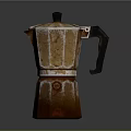 Vintage Rustic Moka Pot With Textured Orange Brown Surface And Black Handle