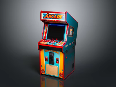 Vibrant Blue And Red Arcade Machine With Screen Control Panel And Coin Slot 3d model