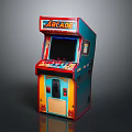 Vibrant Blue And Red Arcade Machine With Screen Control Panel And Coin Slot