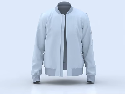 Light Blue Jacket with Stand Up Collar Zipper Closure Dark Cuffs and Hem Modern Casual Design 3d model