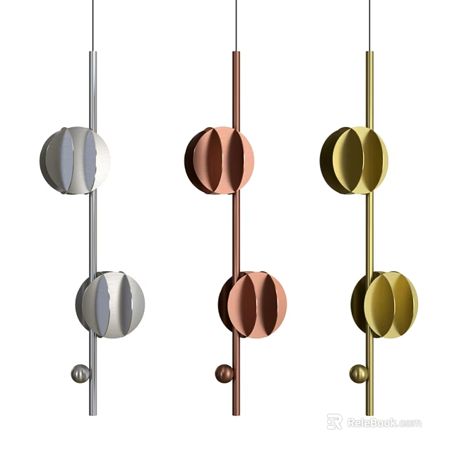 Three Pendant Lights in Gray Copper Gold with Double Spherical Hanging Design 3d model