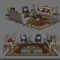 Elegant Traditional Sofa and Coffee Table Set With Area Rug Table Lamps and Cushions