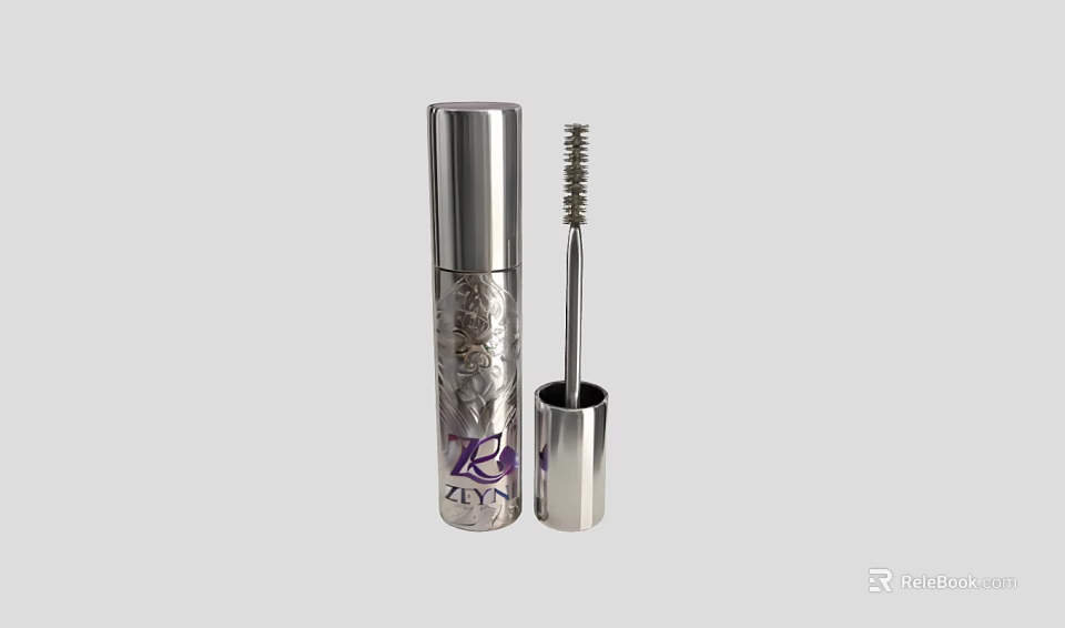 KYA ZR Mascara Silver Tube With Patterned Design And Mascara Wand 3d model 