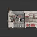 Kitchen Interior Setup With Cabinets Island Counter Appliances And Range Hood