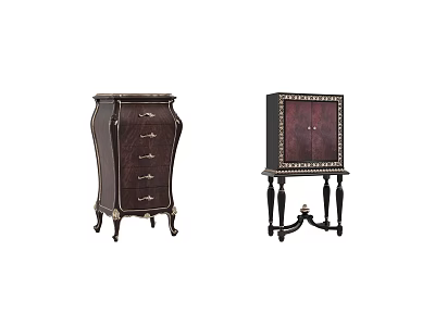 Classic Dark Wooden Chest of Drawers With Carved Details and Decorative Legs 3d model