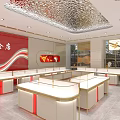 Dahong Gold Store Interior Featuring Luxury Jewelry Display Counters Red Decorations And Elegant Lighting