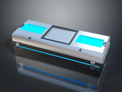 Modern Sleek Electronic Device With Silver Casing Blue Illuminated Panels And Central Square Panel 3d model