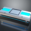 Modern Sleek Electronic Device With Silver Casing Blue Illuminated Panels And Central Square Panel 3d model