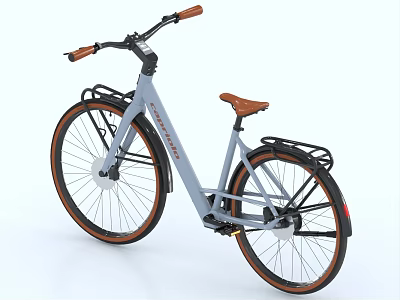 Stylish Light Gray Bicycle With Brown Handlebars And Saddle Front And Rear Racks 3d model