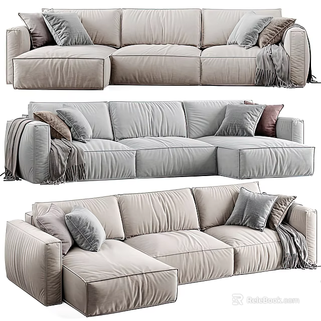 Modern Sectional Sofas With Pillows And Throws In Various Styles 3d model
