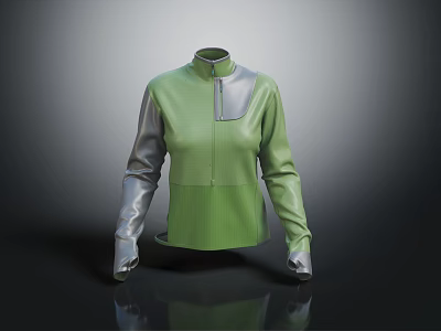 Green And Silver Jacket With Stand Collar Long Sleeves Modern Fashion Design 3d model