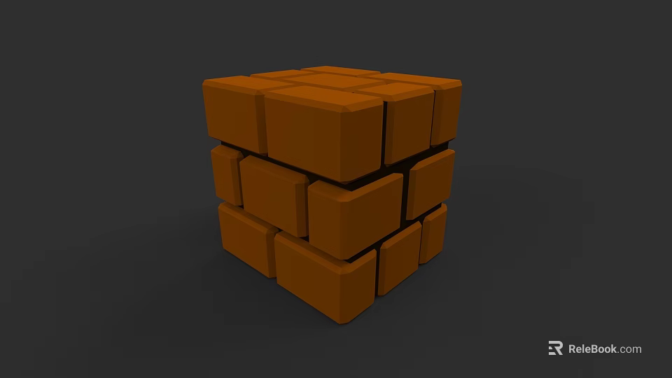 Solid Orange Building Blocks Stacked To Create Cube Structure With Square Shapes 3d model 