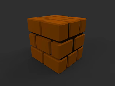 Solid Orange Building Blocks Stacked To Create Cube Structure With Square Shapes 3d model
