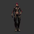 Sci Fi Character Design With Pink Hair And Biomechanical Armor Three Angles 3d model
