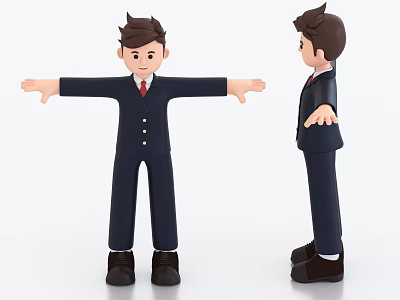 Man in Dark Blue Suit With Red Tie Outstretched Arms 3D Model Front Side Views 3d model
