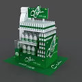 Green And White Cestbon Bottled Water Display Stand With Multiple Shelves And Brand Logo