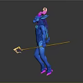 Game Movie Character With Blue Body Pink Horns Long Hair Hooves And Holding Staff