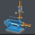 Industrial Equipment Blue Mechanical Pump With Yellow Pipes Base And Gauge