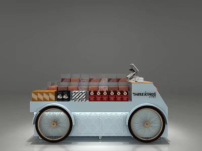 THREE KINGS Retail Vending Cart With Assorted Packaged Goods And Wheels 3d model