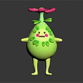 Cartoon Plant With Green Pear Shaped Body Yellow Limbs Blush Face And Pink Head Flower