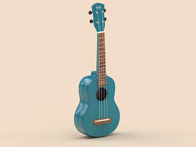 Elegant Blue Wooden Ukulele Musical Instrument with Classic Design and Smooth Craftsmanship 3d model