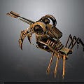 Mechanical Spider Creature With Orange Metallic Body And Multiple Robotic Legs