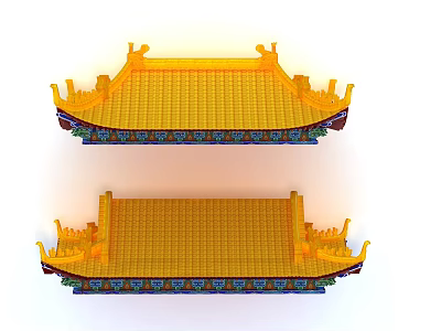 Ancient Building Roof Structure With Yellow Glazed Tiles And Decorative Brackets 3d model