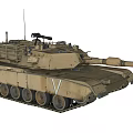 Sand Colored Military Tank With Turret Cannon Tracked Armor And Antennas